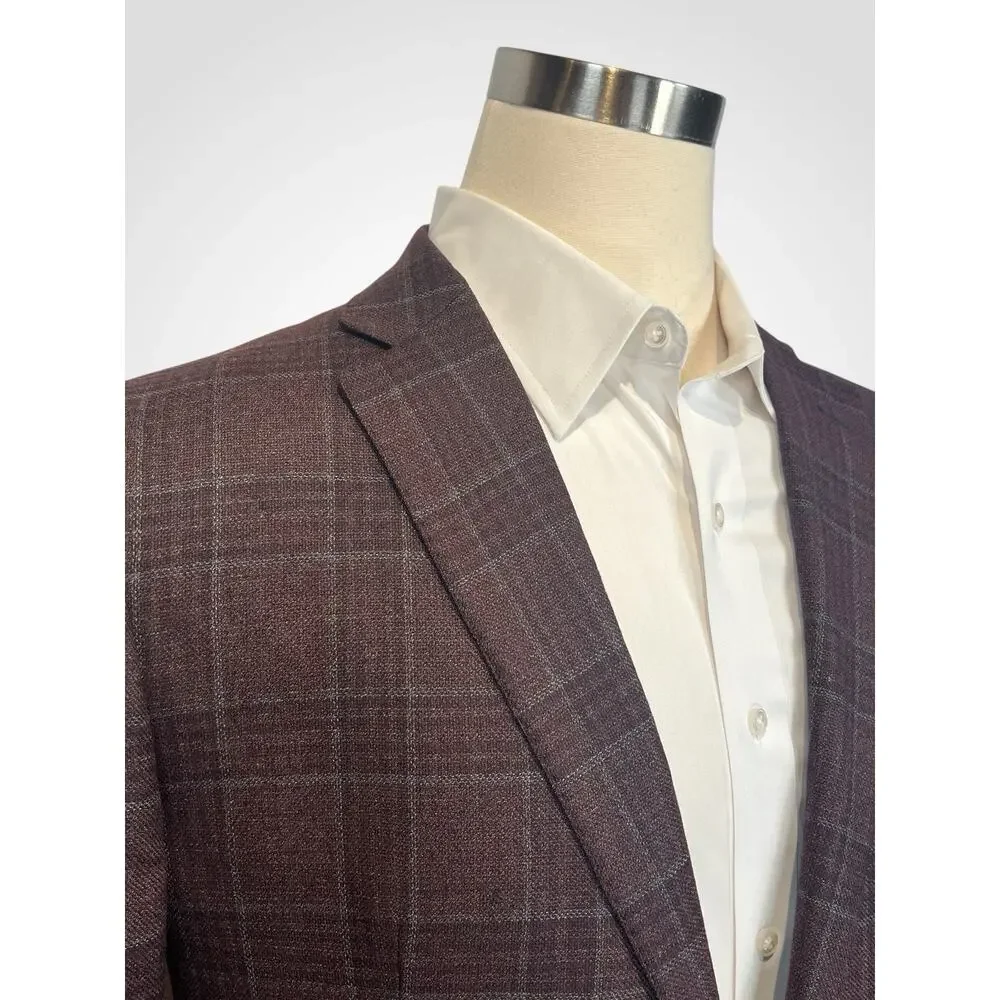 Ermenegildo Zegna Traveller Australian Wool Heathered Merlot Burgundy Plaid 44L